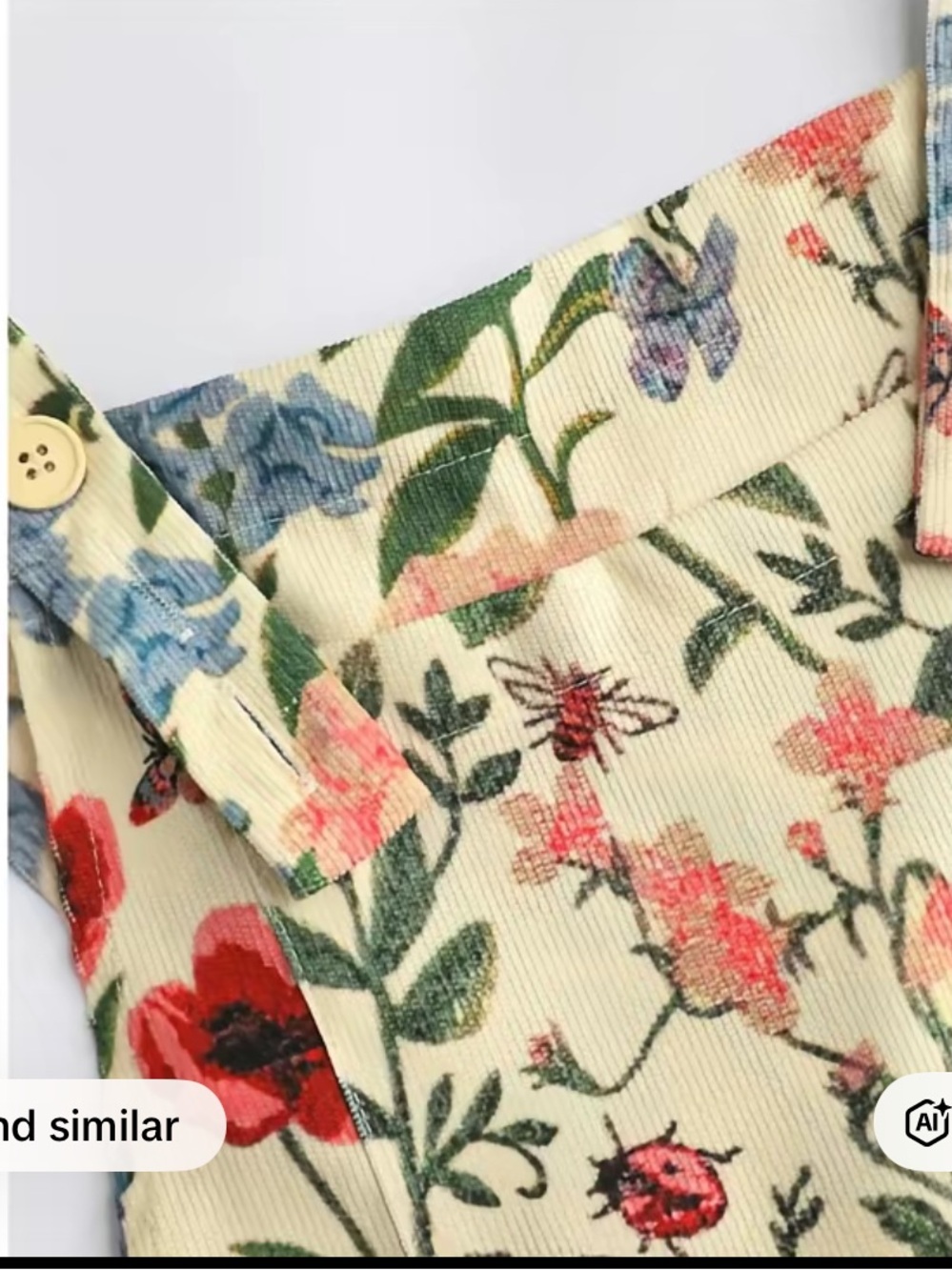 Cider Lightweight Corduroy Botanical Floral & Bug Button Wide Leg Jumpsuit - Picture 4 of 10